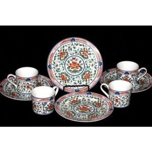 Georges Briard Vintage Imari Blossoms French Porcelain Tea/Snack Set for 4